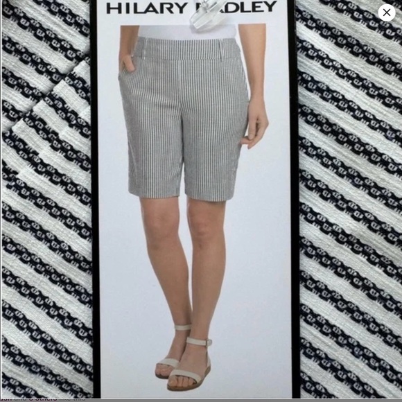 Hilary Radley Pants - Hilary Radley XL Womens Pull-On Bermuda Shorts Mid Rise Off White & Navy